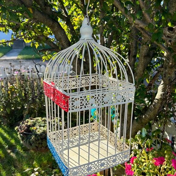 Vintage Square White Metal Bird Cage Decoration - Picture 3 of 8